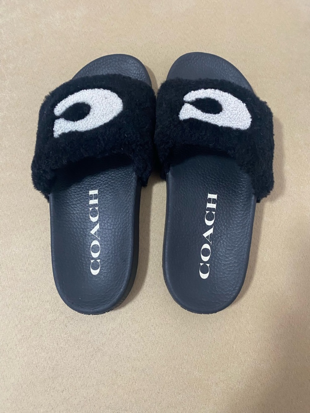 Coach Black Slide Sandals with White Logo Detail - Picture 3 of 12